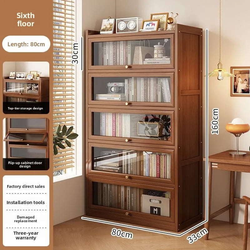 Multi-functional BambooBookcase LargeCapacity Wooden Bookshelf Storage Cabinet Display Rack Home Furniture for Living RoomOffice