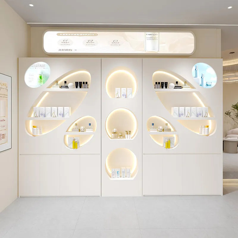 Solid wood paint beauty salon display cabinet High-end atmospheric skin care product cabinet Product rack Cosmetics display rack