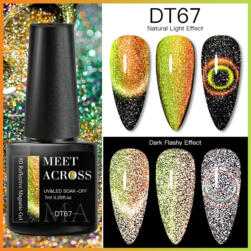 9D Reflective Magnetic Gel Nail Polish 7ml Shiny Glitter Cat Eye Nail Gel Varnishes Semi Permanent Soak Off UV Gel Nail Art