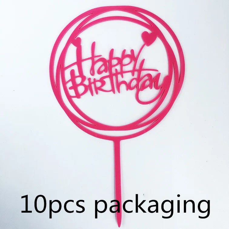 10 Pcs 36 Styles Happy Birthday Cake Topper Pink Gold Acrylic Cake Toppers Baby Shower Cake Birthday Party Cake Flag Decorations