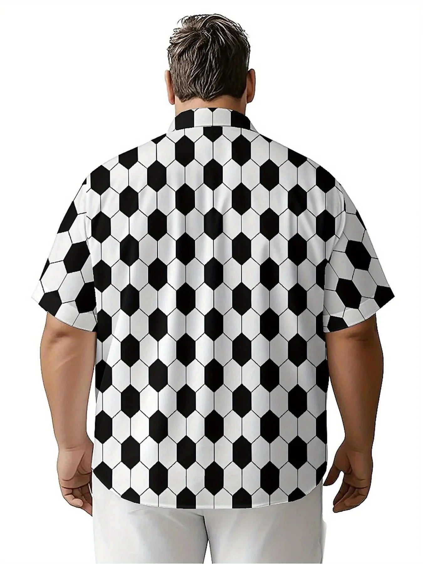 Men's Plus Size Hawaiian Shirts Classic Black and White Hexagons pattern, Unisex Aloha Shirts,New in Summer Tops Tee,streetwear