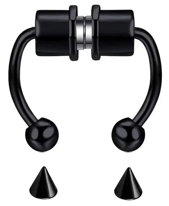 1/4pcs Women's Fake Nose Rings - Magnetic Stainless Steel Septum Hoops, Rock Hip Hop Body Jewelry
