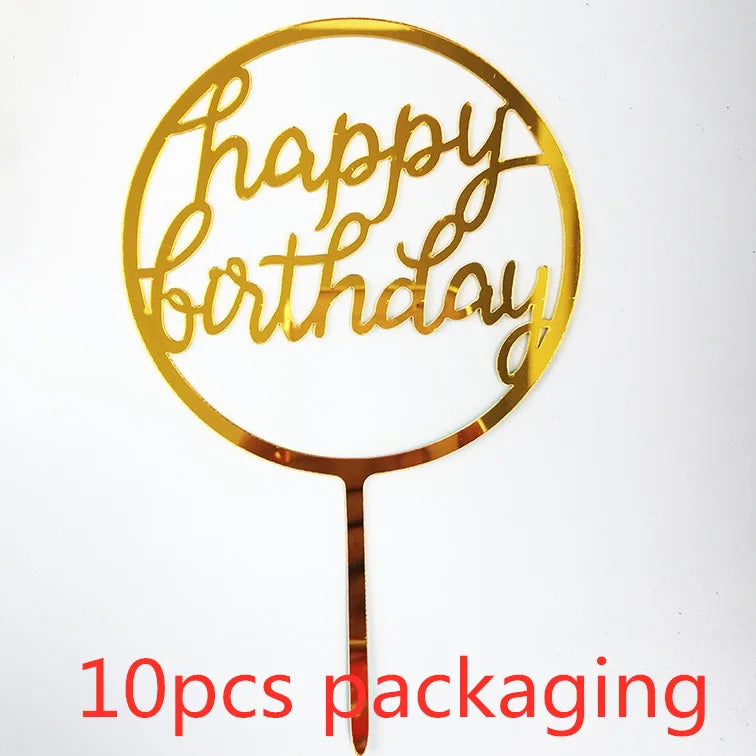 10 Pcs 36 Styles Happy Birthday Cake Topper Pink Gold Acrylic Cake Toppers Baby Shower Cake Birthday Party Cake Flag Decorations