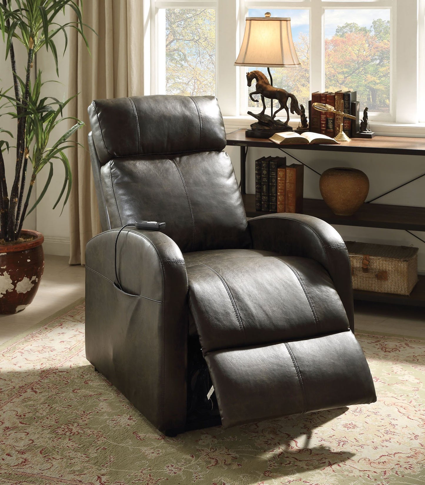 28inches X 37inches X 40inches Dark Gray Pu Recliner With Power Lift