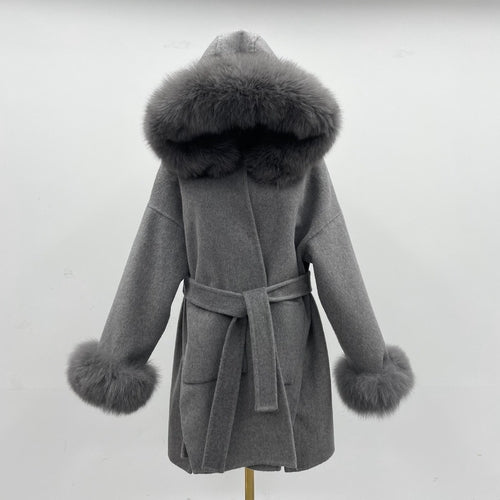 Oversized Fur Collar Hooded Double-Sided Wool Coat β Luxurious Warmth