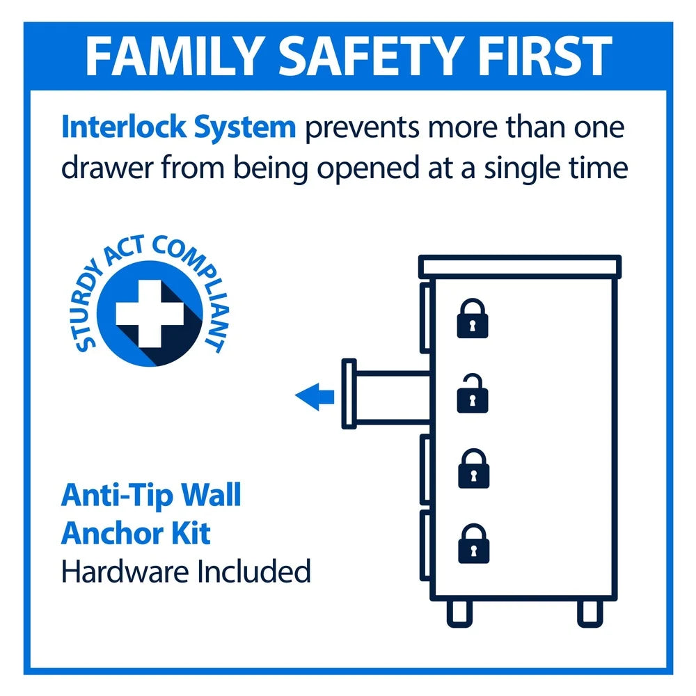 4 Drawer Dresser Tall Dresser Euro Oak Finish Easy Assembly Metal Glide System Safety Features Elegant Storage Solution Bedroom