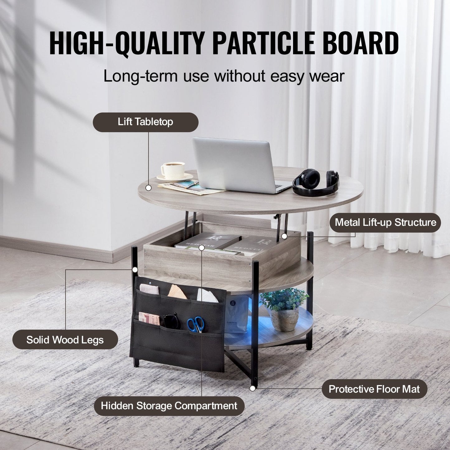 Lift Top Coffee Table, 35.3 In Round Coffee Table With Extra Storage