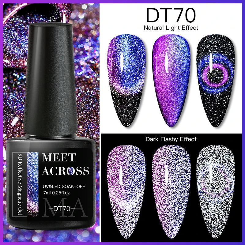 9D Reflective Magnetic Gel Nail Polish 7ml Shiny Glitter Cat Eye Nail Gel Varnishes Semi Permanent Soak Off UV Gel Nail Art