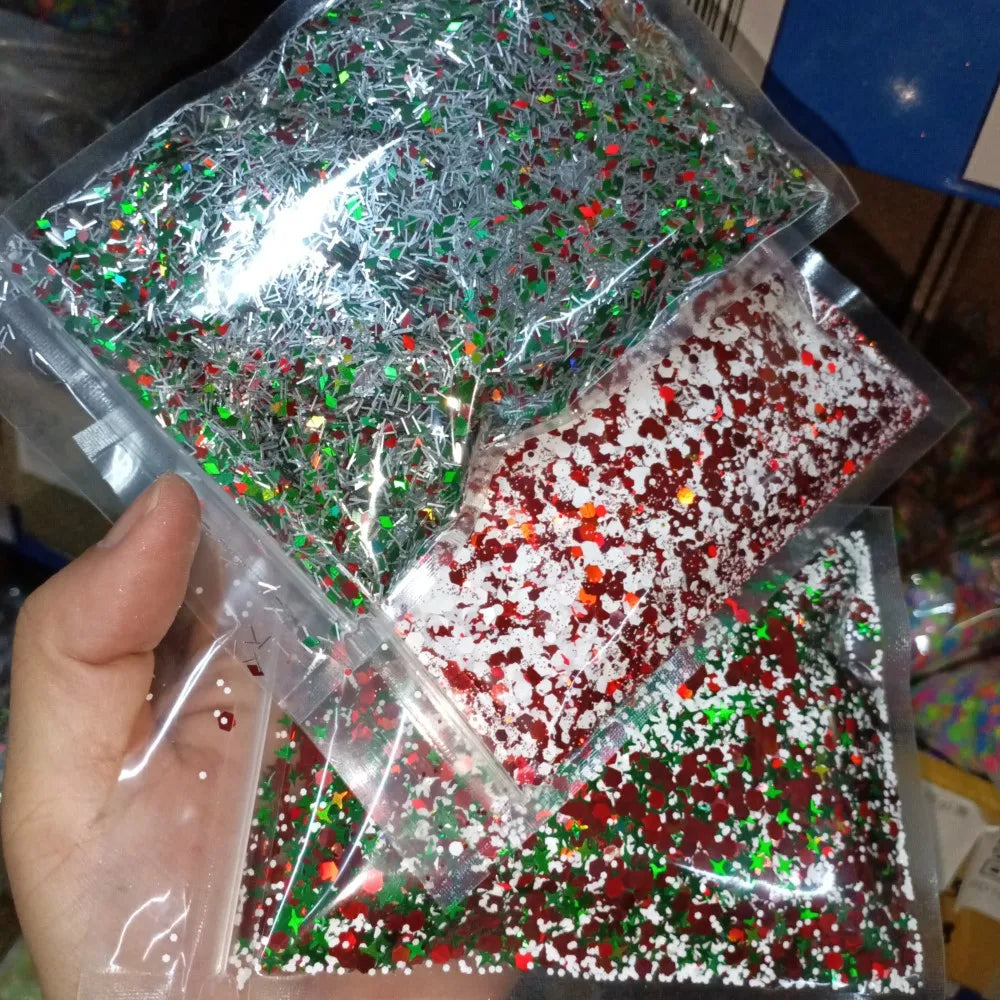 1Bag 50g Christmas Glitter Nail Art Sequins 3D Xmas Tree Snowflakes Star Nail Sparkly Flakes Sequin Manicure Holiday Decorations