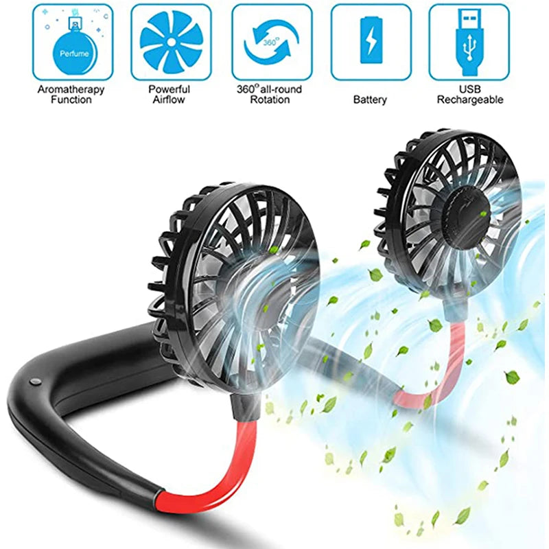Hot Sale USB Rechargeable One Speed Foldable Plastic Neck Fan Portable Adjustable Hand Free Outdoor Sports Mini