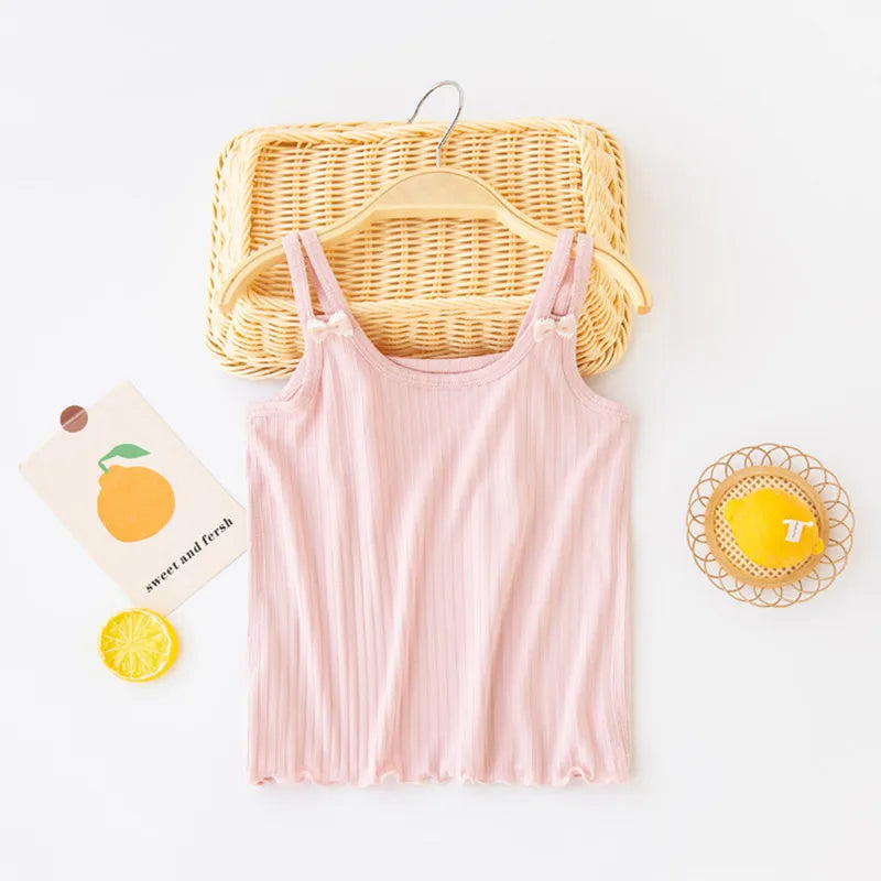 new delivery summer vest modal children clothes kids top bow solid baby 110-160 3-10old underwear 1pc wholesales students