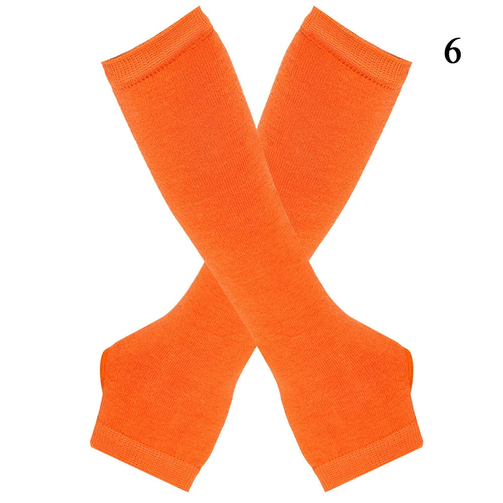 Macaroon Color Striped Long Sleeves Fashion Punk Long Fingerless Gloves For Women Men Outdoor Christmas Ornament Arm Warmer