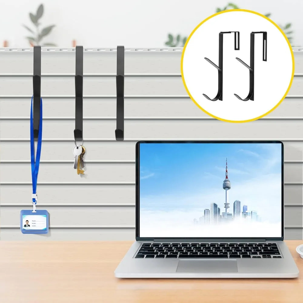 adjustable double coat hooks, thick cubicle wall coat hooks, metal over the panel double hooks adjusted to fit 1.35 to 3.5 inch