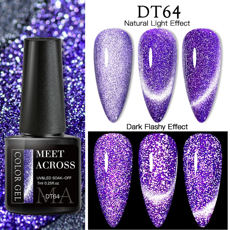9D Reflective Magnetic Gel Nail Polish 7ml Shiny Glitter Cat Eye Nail Gel Varnishes Semi Permanent Soak Off UV Gel Nail Art