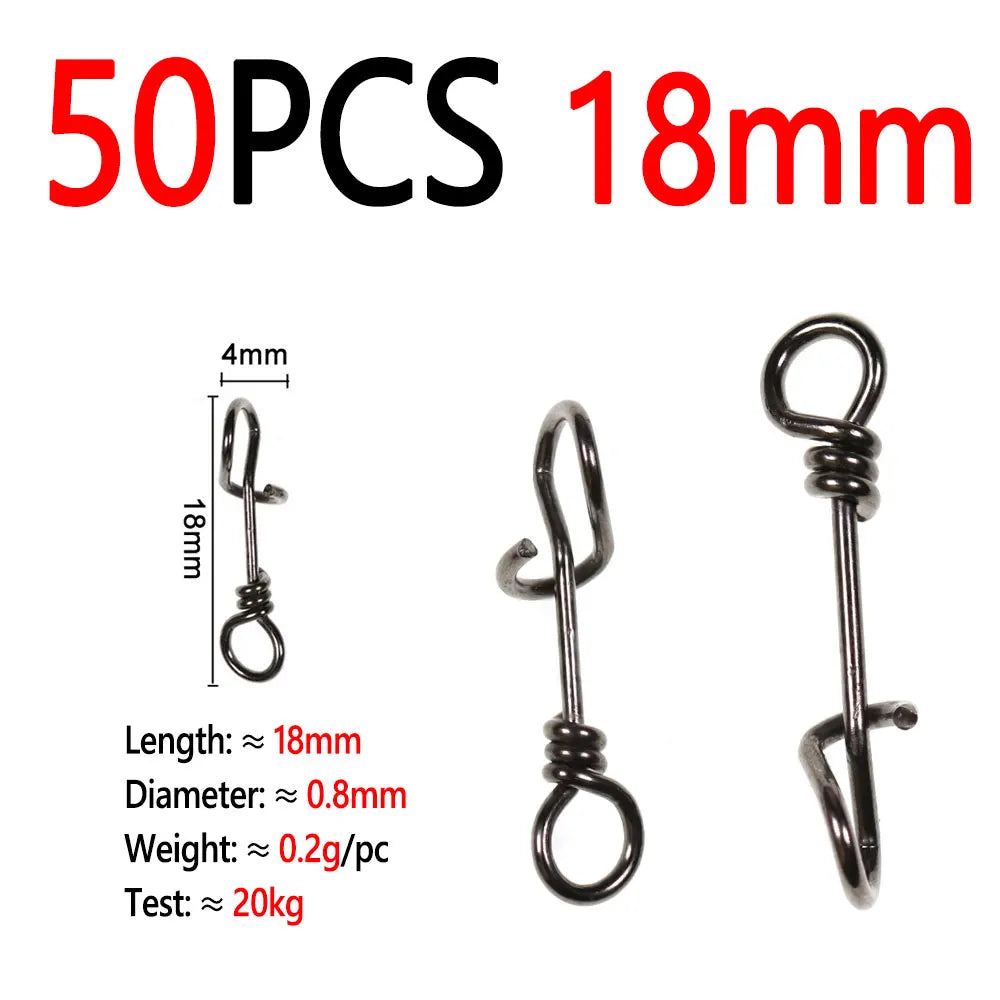 Bimoo 50pcs Stainless Steel Quick Lock Snap Spring Clamp Buckle Streamer Lure Drop Rigs Connector Saltwater Fishing Accessories