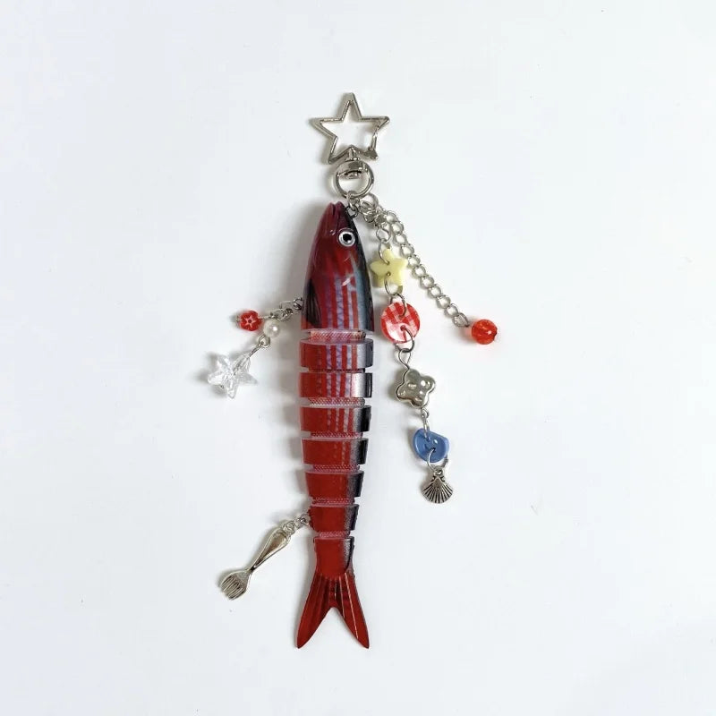 Fish Bait Keychain with Charm Y2K Fishing Keychain Bag Charm Gift for Father Unique Fish Lure Accessory
