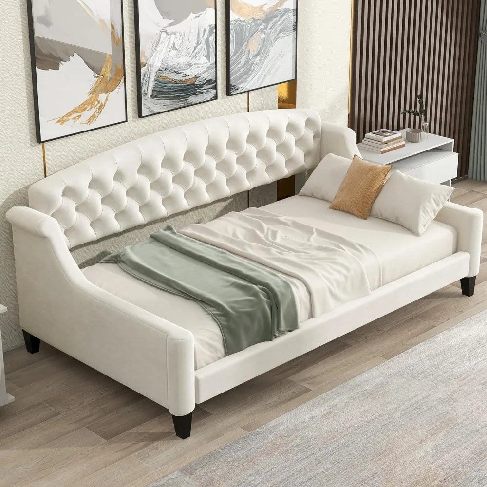 LZ LEISURE ZONE Twin Daybed, Twin Size Luxury Tufted Button Daybed, Upholstered Twin Daybed Frame, Sofa Bed for Bedroom Living R
