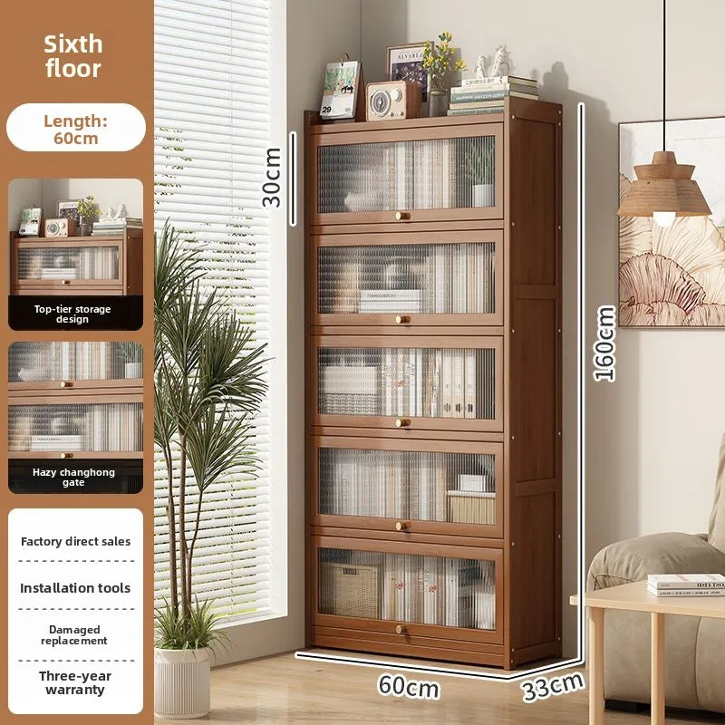 Multi-functional BambooBookcase LargeCapacity Wooden Bookshelf Storage Cabinet Display Rack Home Furniture for Living RoomOffice