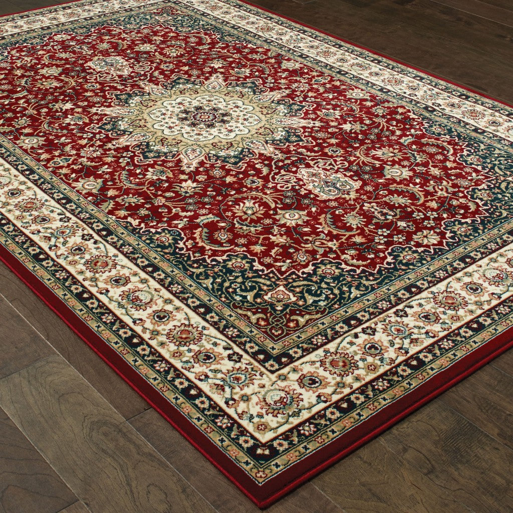 3inches x 6inches Red Ivory Machine Woven Oriental Indoor Area Rug