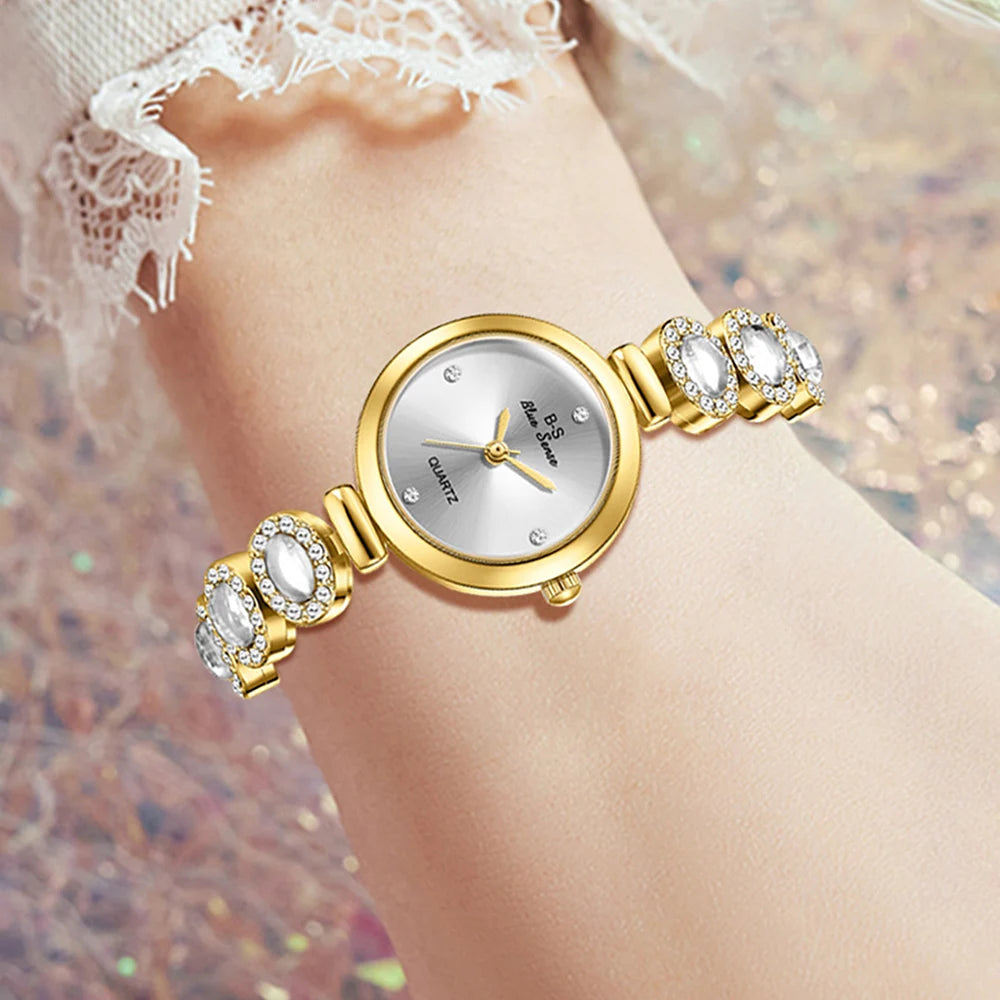 6PCS Fashion Women's Watch Set Fashion Simple Style Round Dial Quartz Watch Bracelet Necklace Earring Set Perfect Gift Set