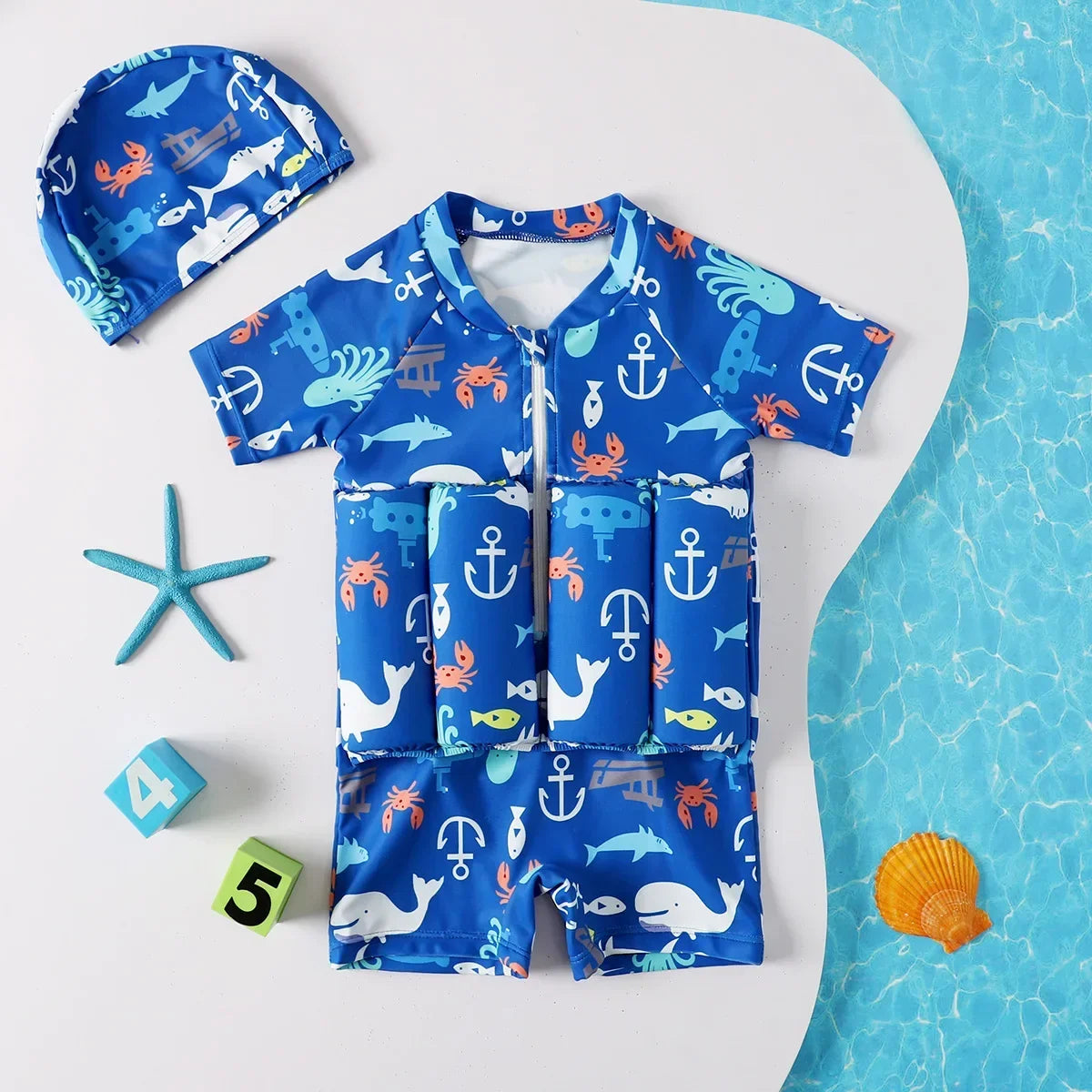 1-6T Children's Buoyancy Swimsuit Cartoon Swimwear Kid One-Piece Floating Rash Guards Bathing Clothes Boys Girls Swimming Suits