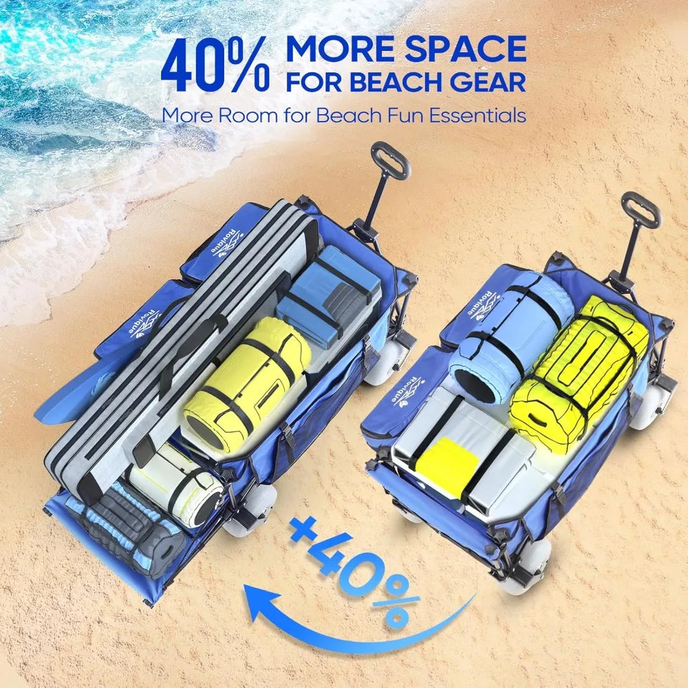 Beach Wagon, with Big Wheels for Sand, 260L Extra Large Beach Cart with 9" All-Terrain Balloon Wheels, Heavy Duty Folding Wagon