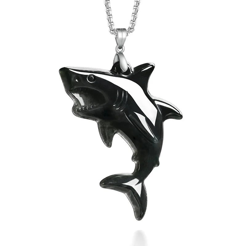 Myanmar Jadeite Shark Pendant Necklace Natural Jewelry Vintage Real Jade Charm Talismans Amulet 925 Silver Gifts for Women