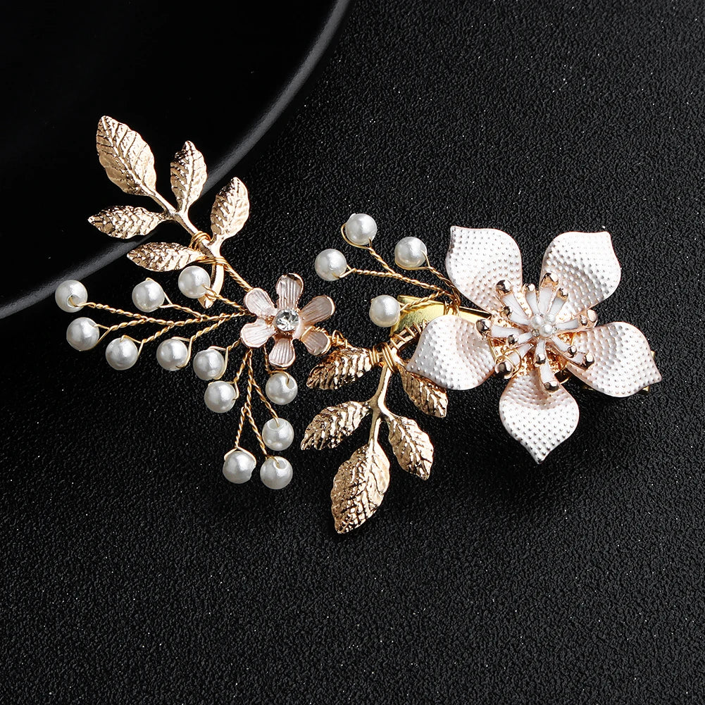 Luxury Flower Leaf Alloy Hair Clips Pearl Crystal Beaded Bridal Hair Accessories Bride Wedding Headpieces Jewelry As Gifts