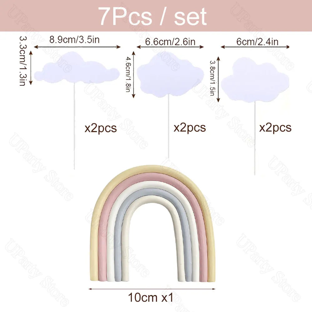 1 Set Balls Rainbow Cake Toppers White Cloud Beige Rainbow Pink Nude Cake Balls for Baby Shower Birthday Cake Decorations Favor