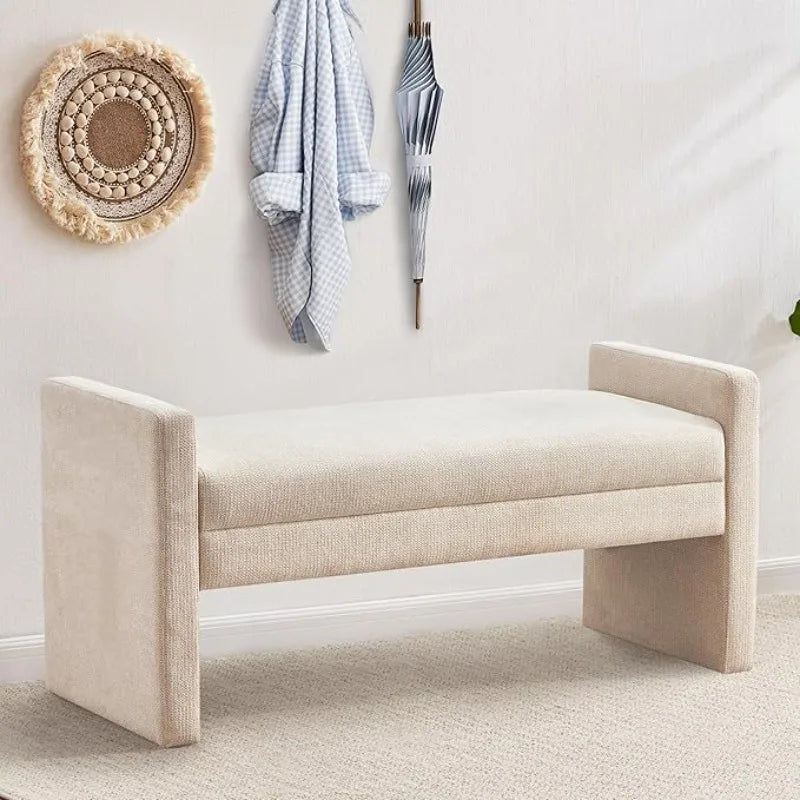51" Bedroom , End of Bed , Fabric Ottoman , Entryway Bench, Comfy Modern Bench, Bed Benches for Foot of Bed(Khaki