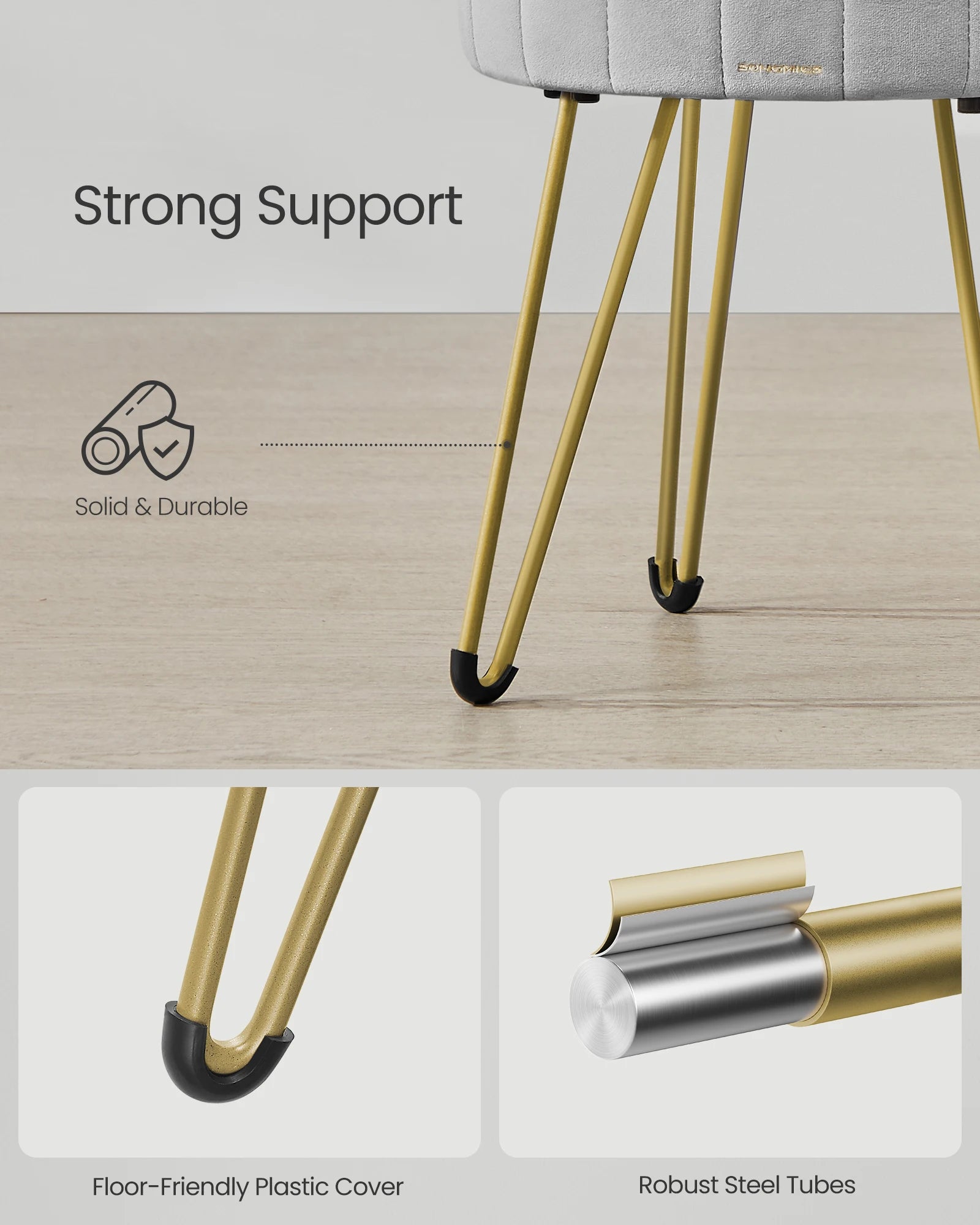 SONGMICS Vanity Stool Chair Velvet Makeup Stool With 4 Metal Legs For Room Living Room Bedroom Small Ottoman Stool With Storage