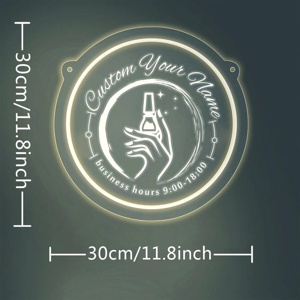 1PC Round Shape Nail Art Theme Personalized Text USB Power Neon Led Sign Acrylic Light for Beauty Salon Decor for Wall Gift for