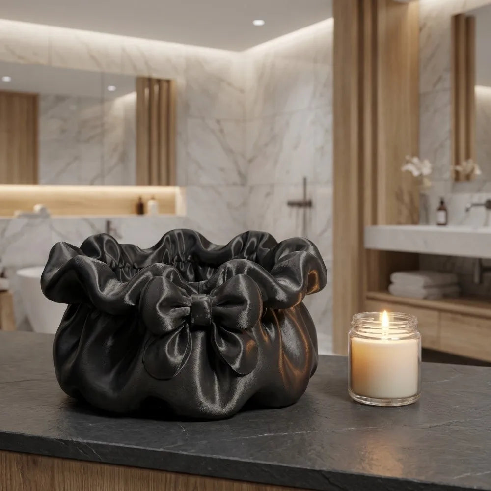 3D-Printed Petal Bow Storage Box Multi-Function Satin Ruffled Desktop Storage Box Elegant Ornaments Jewelry Storage Case