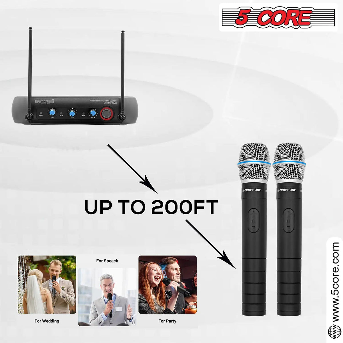5Core Professional Wireless Microphone VHF Fixed Frequency Microfono