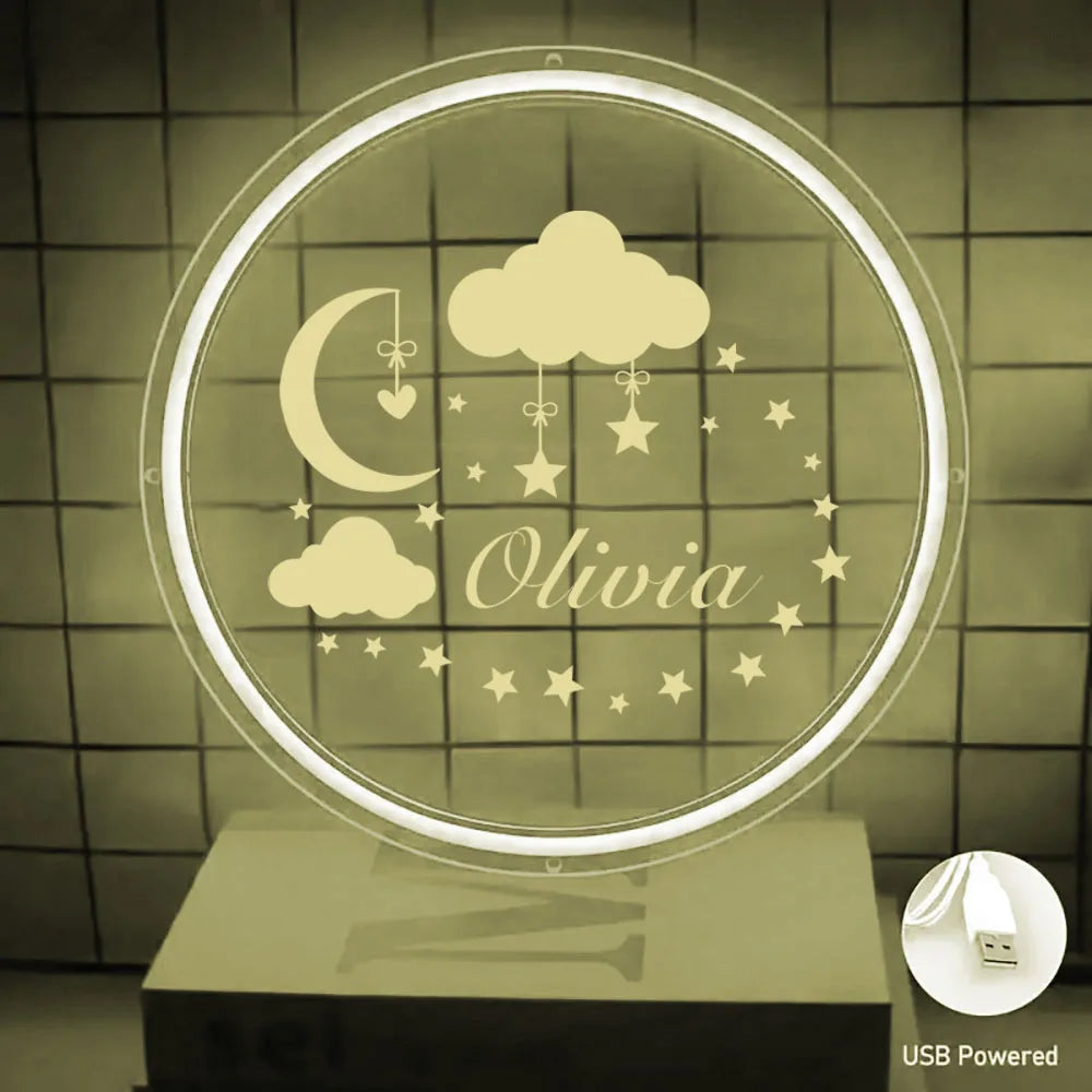 1 Pc of Cute Custom Name Acrylic Neon Sign Combination of Stars and Moon Clouds, USB Power Supply, Three Levels of Brightness