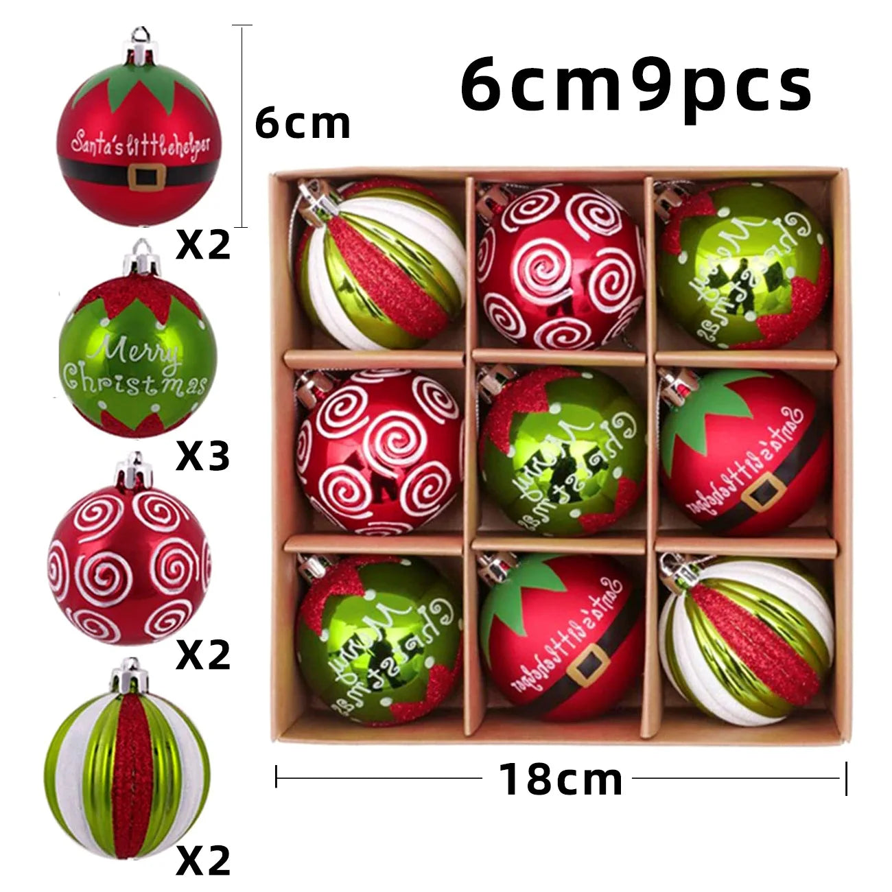 9PC Christmas Ball Christmas Tree Decoration Hanging Ball Holiday Party Decoration 6CM DIY Painted Christmas Tree Pendant