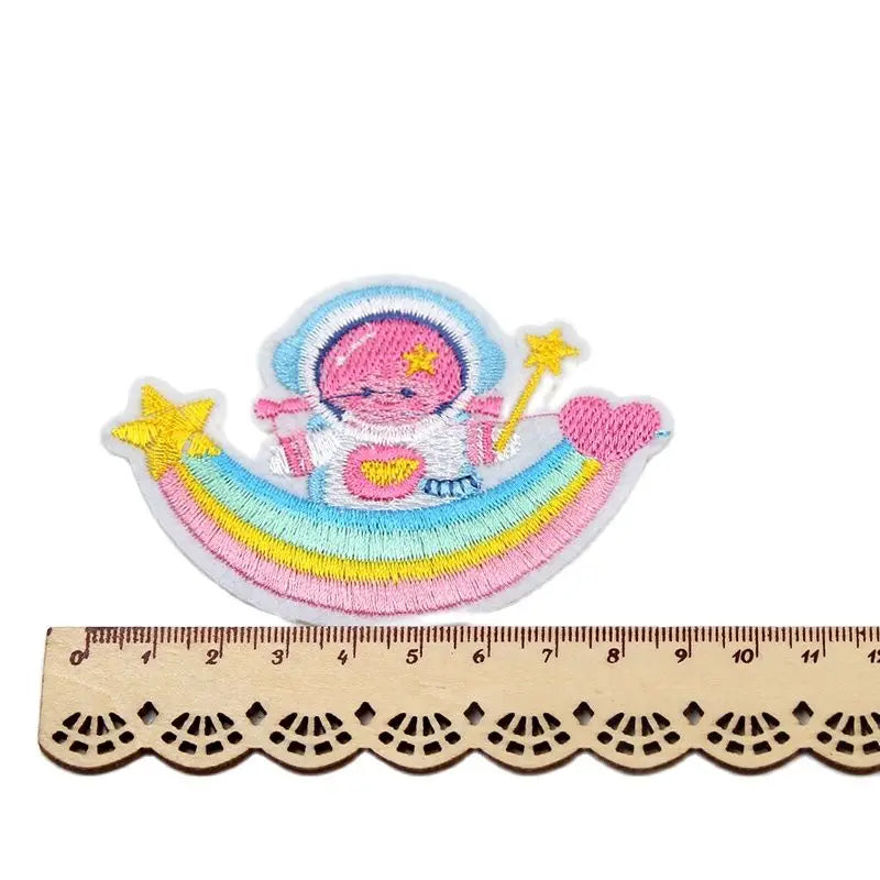 10pcs Cartoon Rainbow Astronaut Stickers DIY Sweaters Jeans Coats Hats Backpack Fabric Appliques Iron On Patches Garments Badge