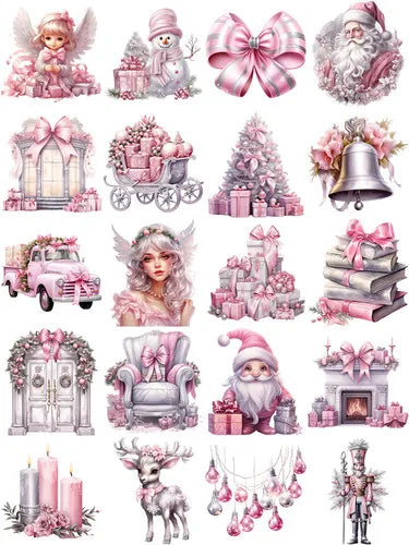 20Pcs/Pack Silver Pink Christmas Sticker DIY Craft Scrapbooking Album Junk Journal Decorative Stickers