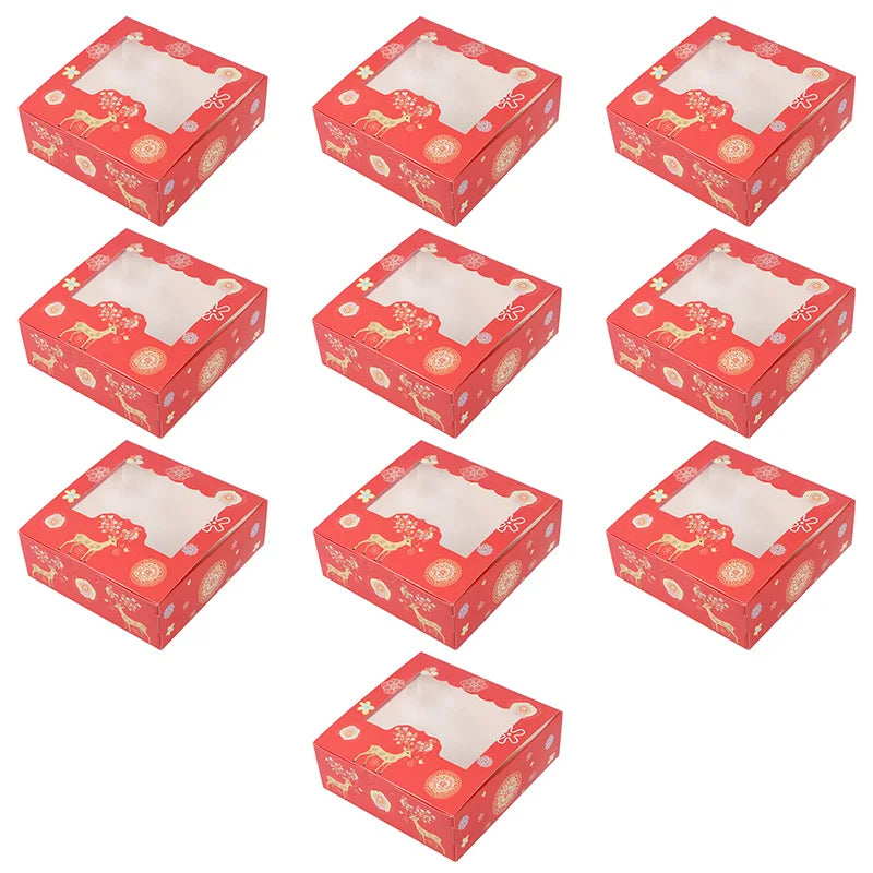 10/5Pcs Christmas Cookie Box with Window Candy Chocolate Biscuit Packaging Boxes Xmas Gift Wrapping New Year Party Treat Box