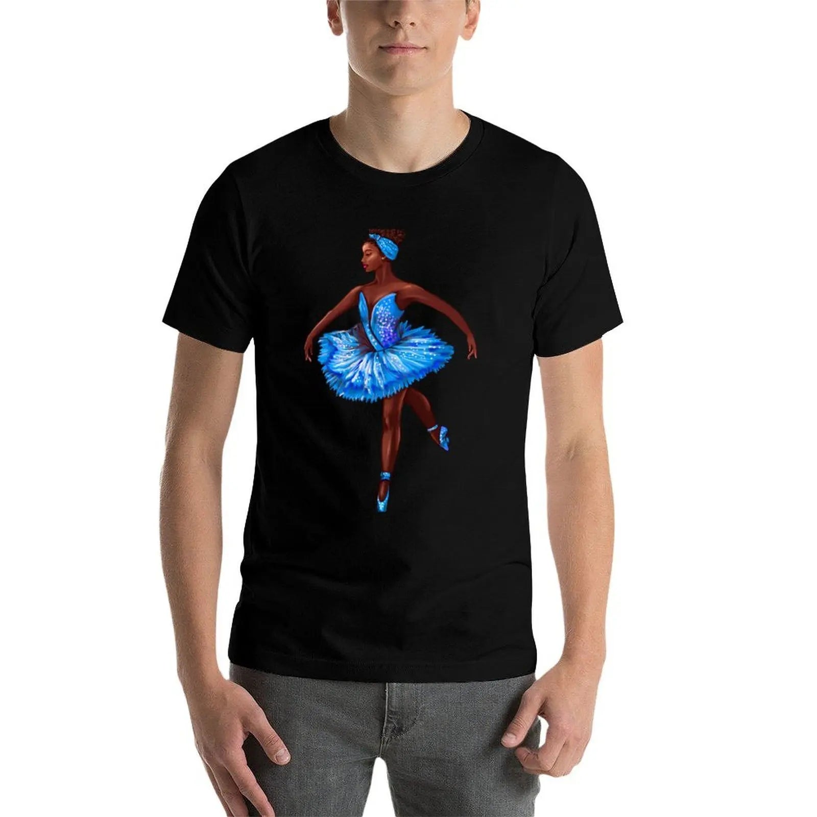 Ballet dance dancer in blue tutu and pointe shoes cute dancing African American ballerina T-Shirt tops mens t shirt graphic