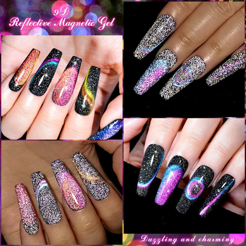 9D Reflective Magnetic Gel Nail Polish 7ml Shiny Glitter Cat Eye Nail Gel Varnishes Semi Permanent Soak Off UV Gel Nail Art