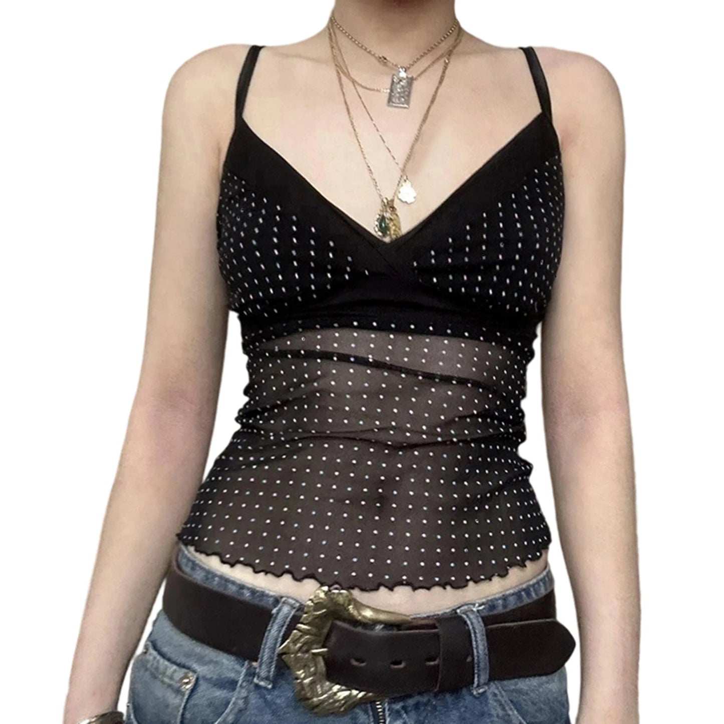 Women s Sleeveless V-neck Lace Trim Camisole Tank Top Summer Casual Fit Sheer Vest with Floral Print