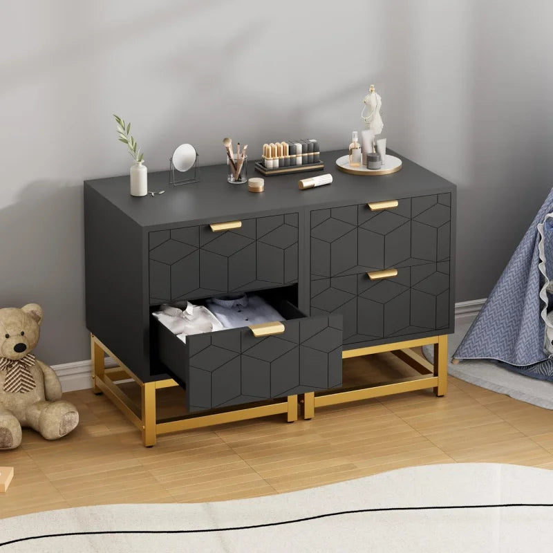 Black Nightstand, Modern 2 Drawer Dresser for Bedroom, Large End Side Table Bedside Table with 2 Drawers, Wooden Nigh
