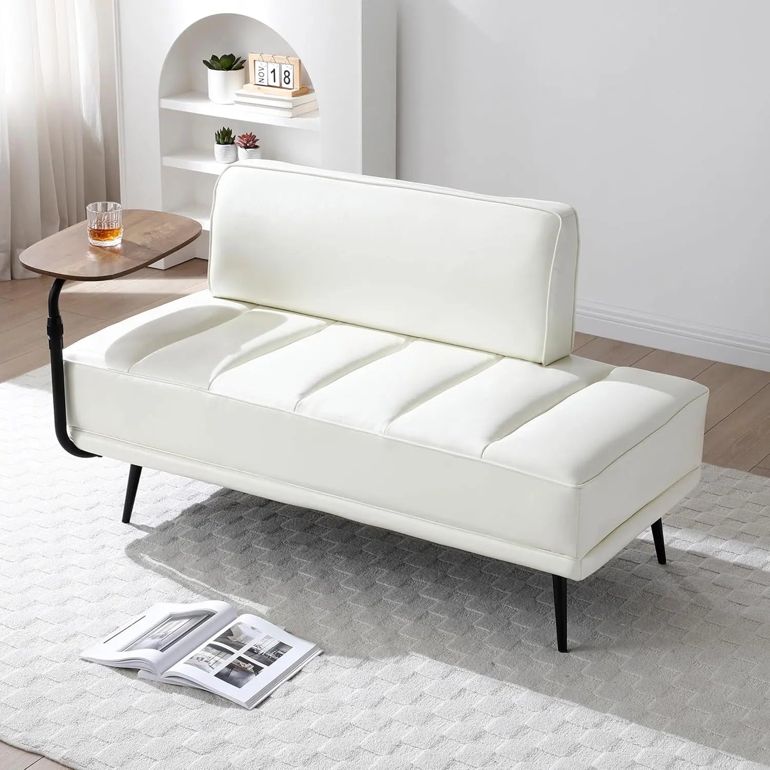 PU Leather Bedroom Ottoman Bench 53.2" Long Ottoman Benches for Living Room Bed End Rectangular Window Entryway Bench