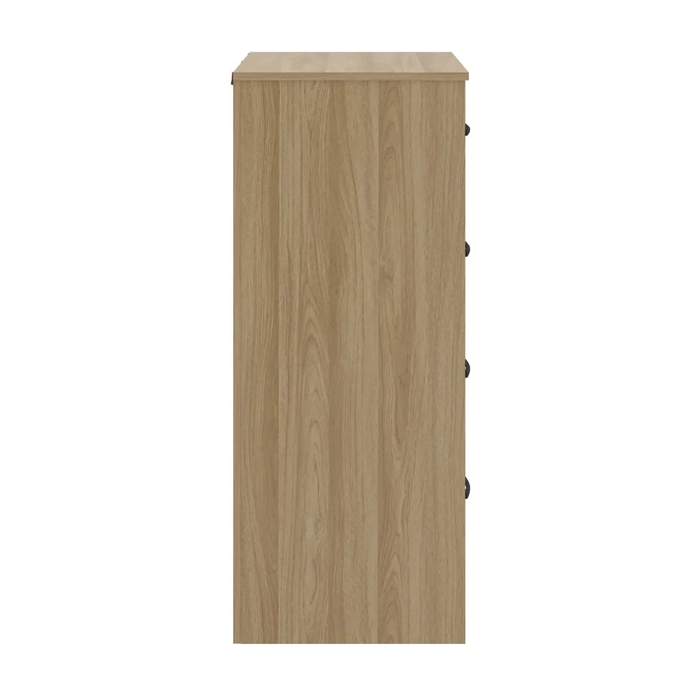 4 Drawer Dresser Tall Dresser Euro Oak Finish Easy Assembly Metal Glide System Safety Features Elegant Storage Solution Bedroom