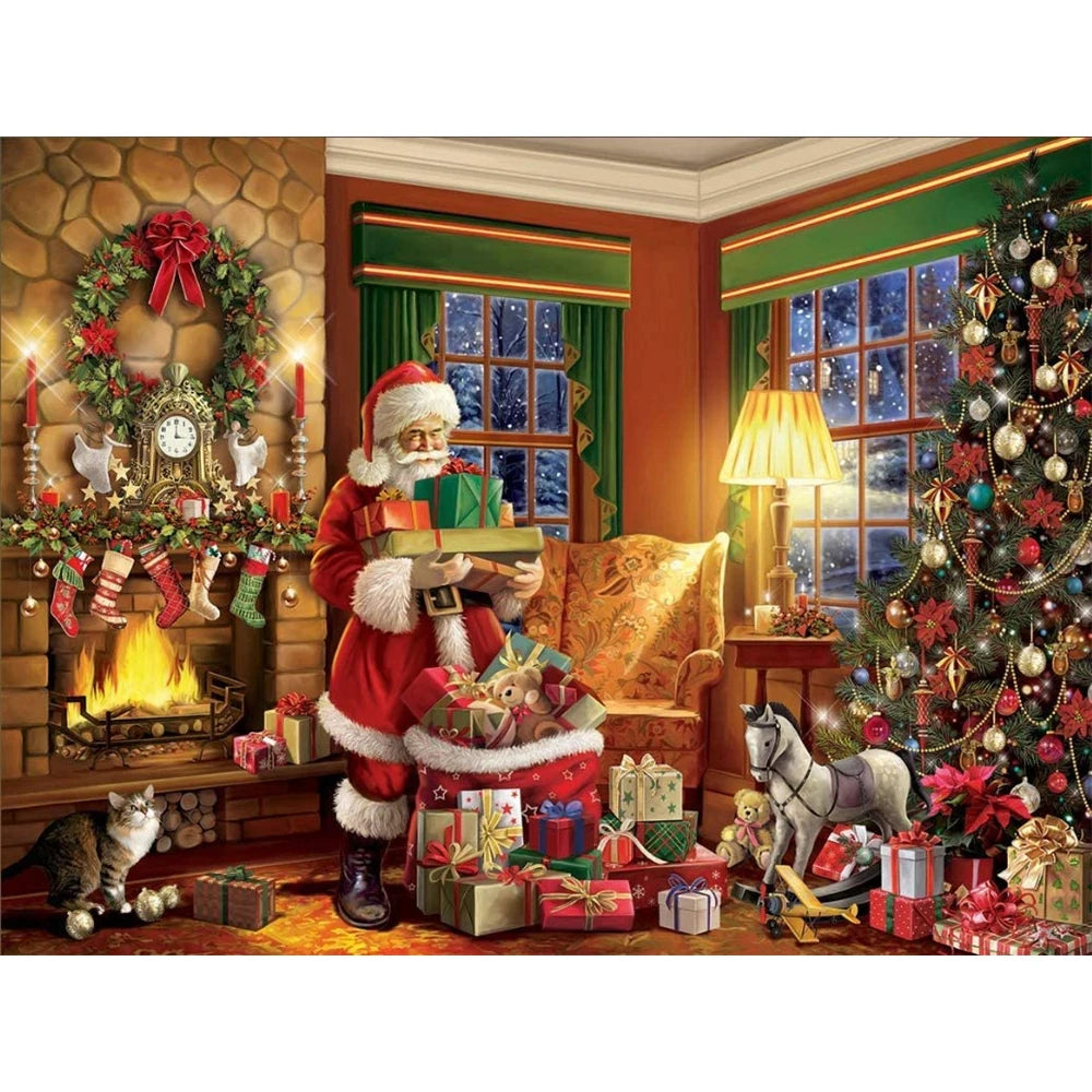 Christmas Village DIY Cross Stitch 11CT Embroidery Kits Craft Needlework Set Cotton Thread Printed Canvas Home Sale