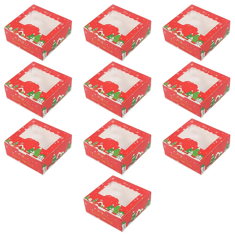 10/5Pcs Christmas Cookie Box with Window Candy Chocolate Biscuit Packaging Boxes Xmas Gift Wrapping New Year Party Treat Box