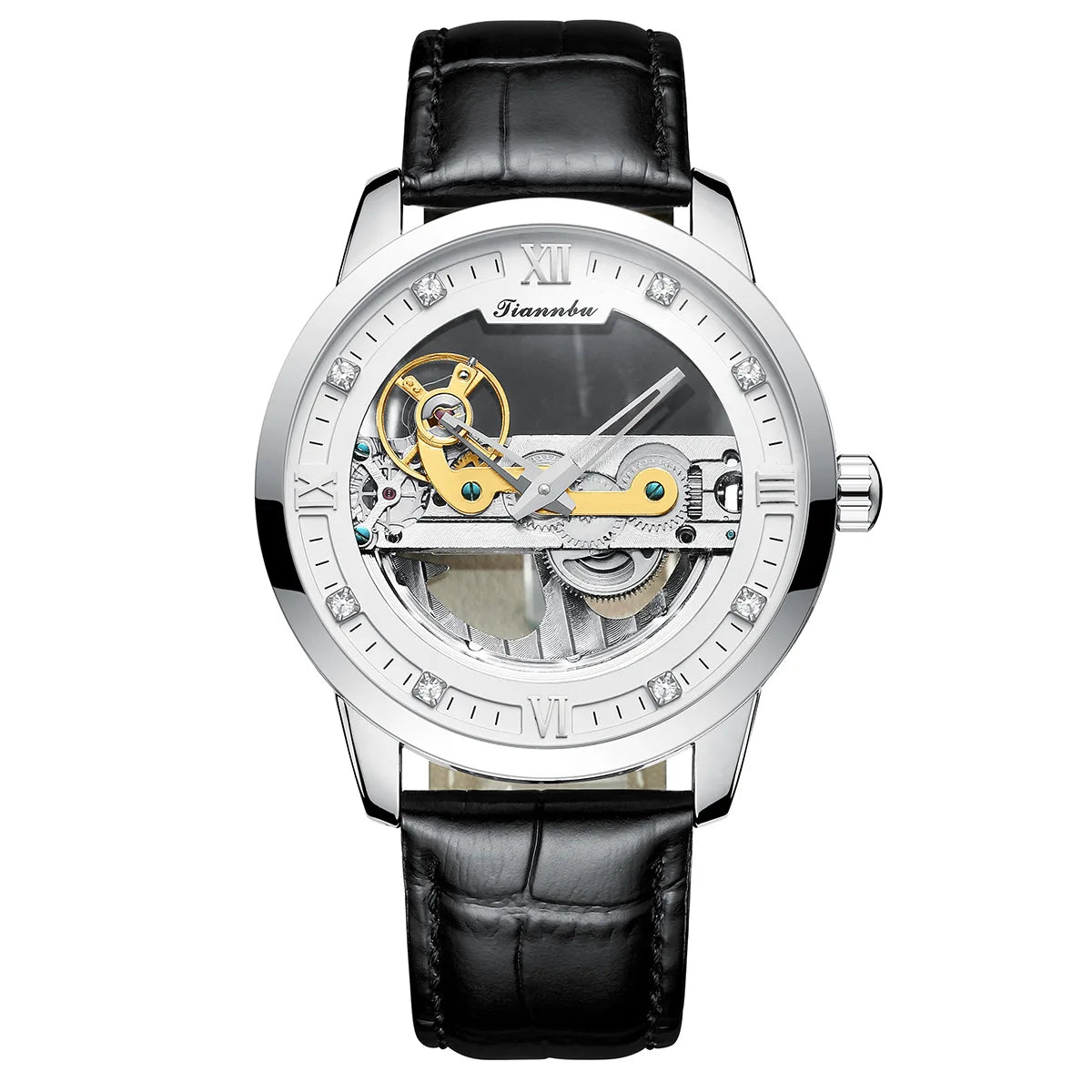 Luxury Steel Skeleton Tourbillon Automatic Watch for Men Leather Mechanical Waterproof Luminous Elegant Wrist Clock