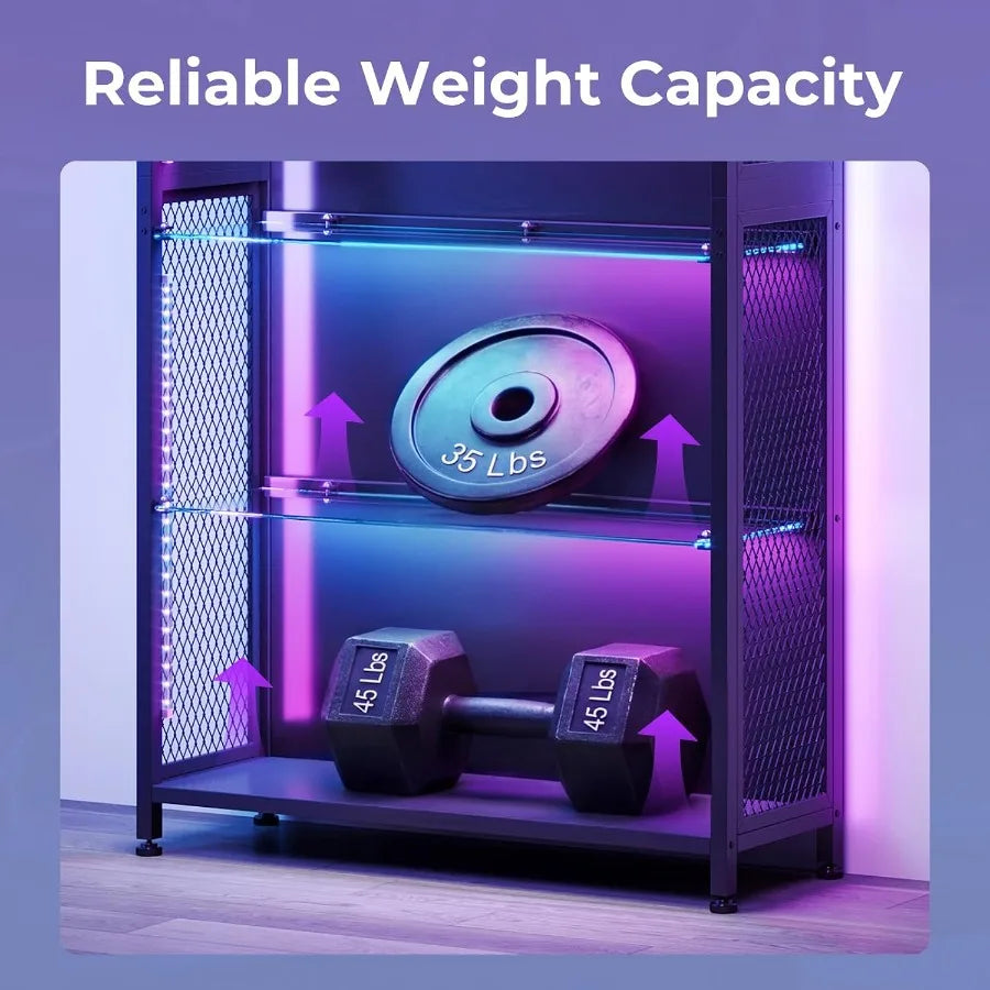 Display Case with Glass Shelves, RGB Light 4-Tier Display Cabinet