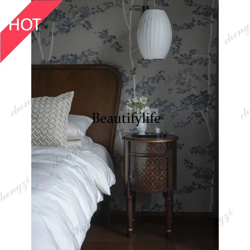 9344 American retro classic hand-painted pattern foreign flower round bucket sofa edge tea table bedside table